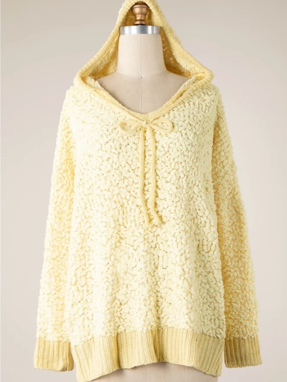 Miracle Popcorn-Knit Hooded Sweater in Light Yellow